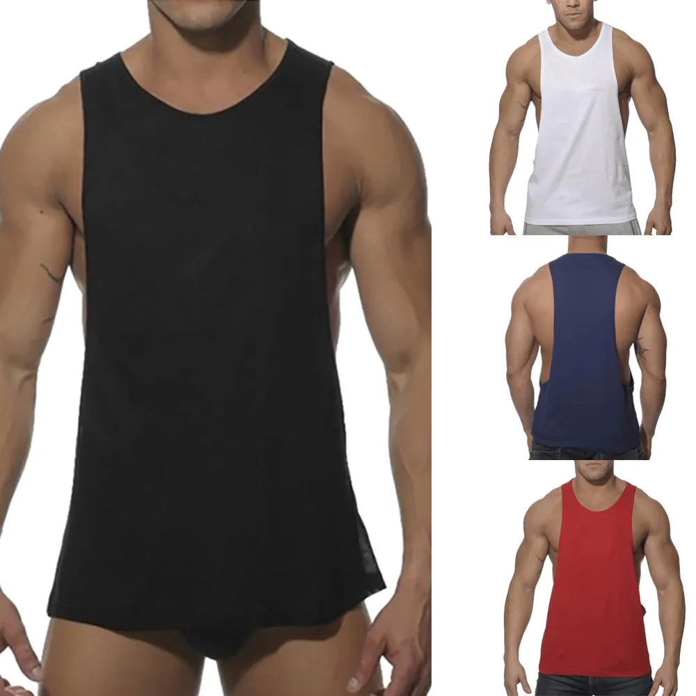 Fashion Mens tank top Sleeveless Sport Vest Casual Solid Color Tank ...