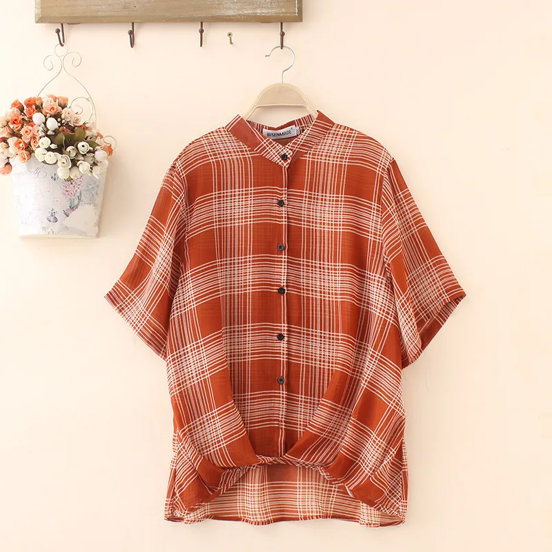 

Ubetoku 2018 Summer women chiffon blouse ladies short sleeve shirt plaid tops 4XL plus size casual women clothing