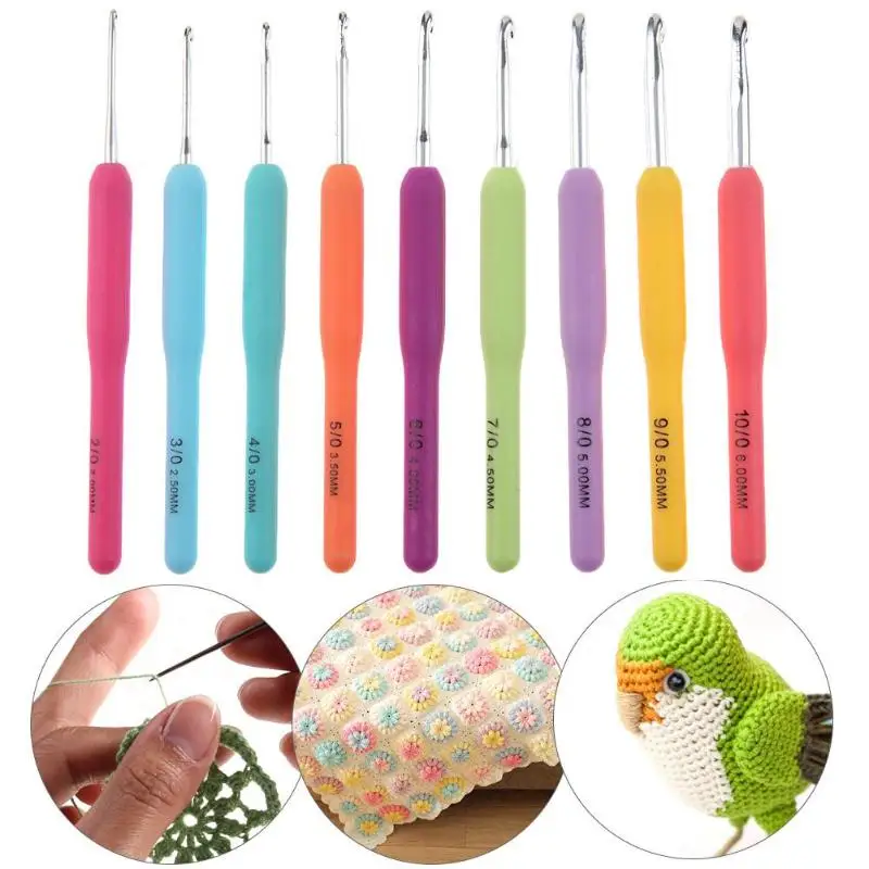

9Pcs/lot Aluminum Crochet Hooks Plastic Handle Crochet Knitting Needles Hook Craft DIY Sweater Knitting Tool