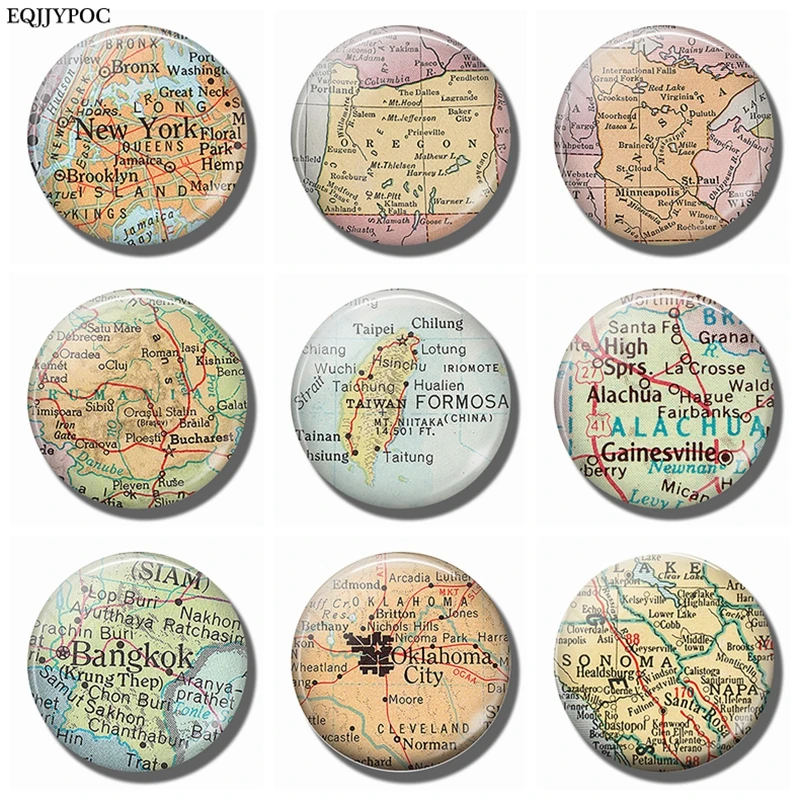 

California Oklahoma Bangkok Gainesville Taiwan Romania Minnesota Oregon New York Map Souvenir Fridge Magnets Refrigerator Decor