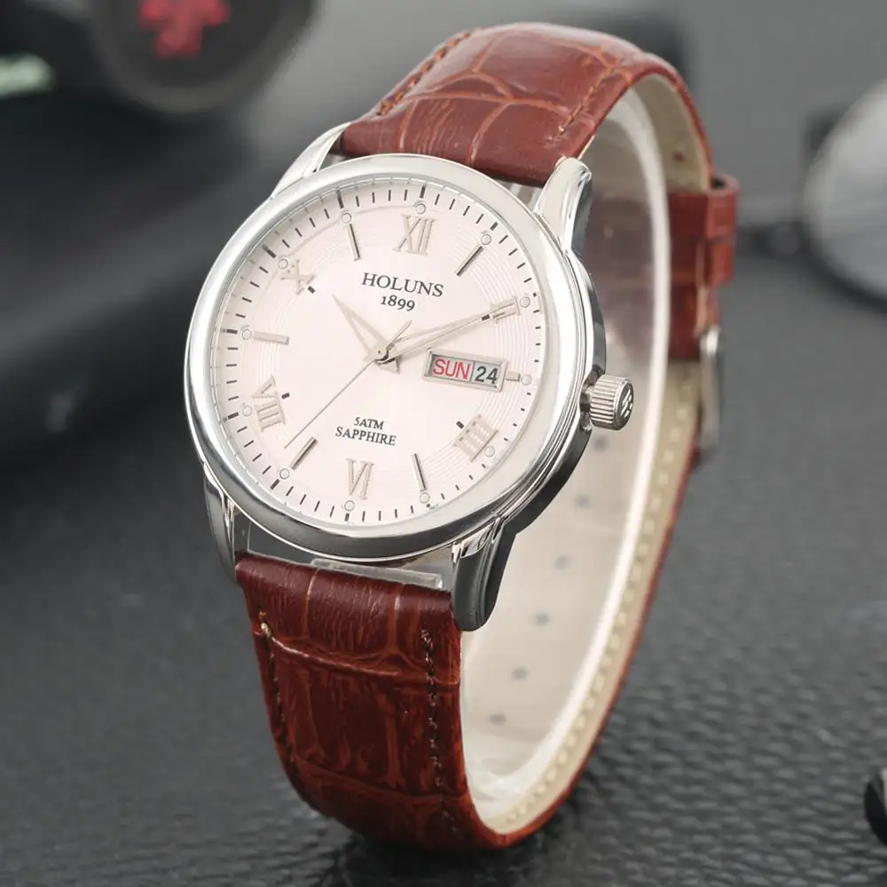 Ceny HOLUNS zegarki kwarcowe moda męska na co dzień zegarek na rękę cyframi rzymskimi skórzany pasek mężczyzna zegarka zegarki zegar mężczyzna reloj hombre