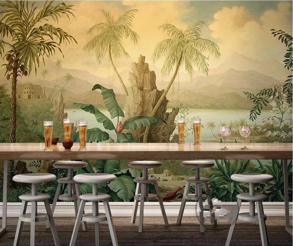 Beibehang papel де parede, пользовательские росписи обоев Европейский ретро пейзаж маслом тропический лес Бахо кокосовой пальмы