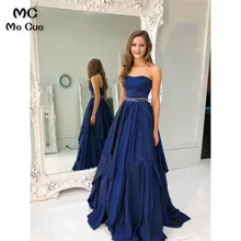 Элегантное Вечернее Платье трапециевидной формы темно-синего цвета, длинное с кристаллами, сатиновое милое вечернее платье на заказ