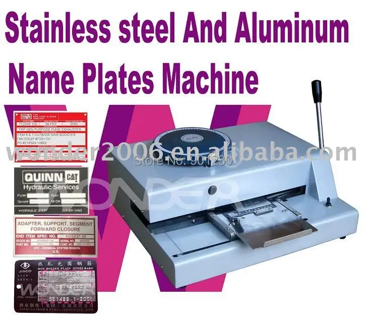 Stainless steel and aluminum name plate machine on