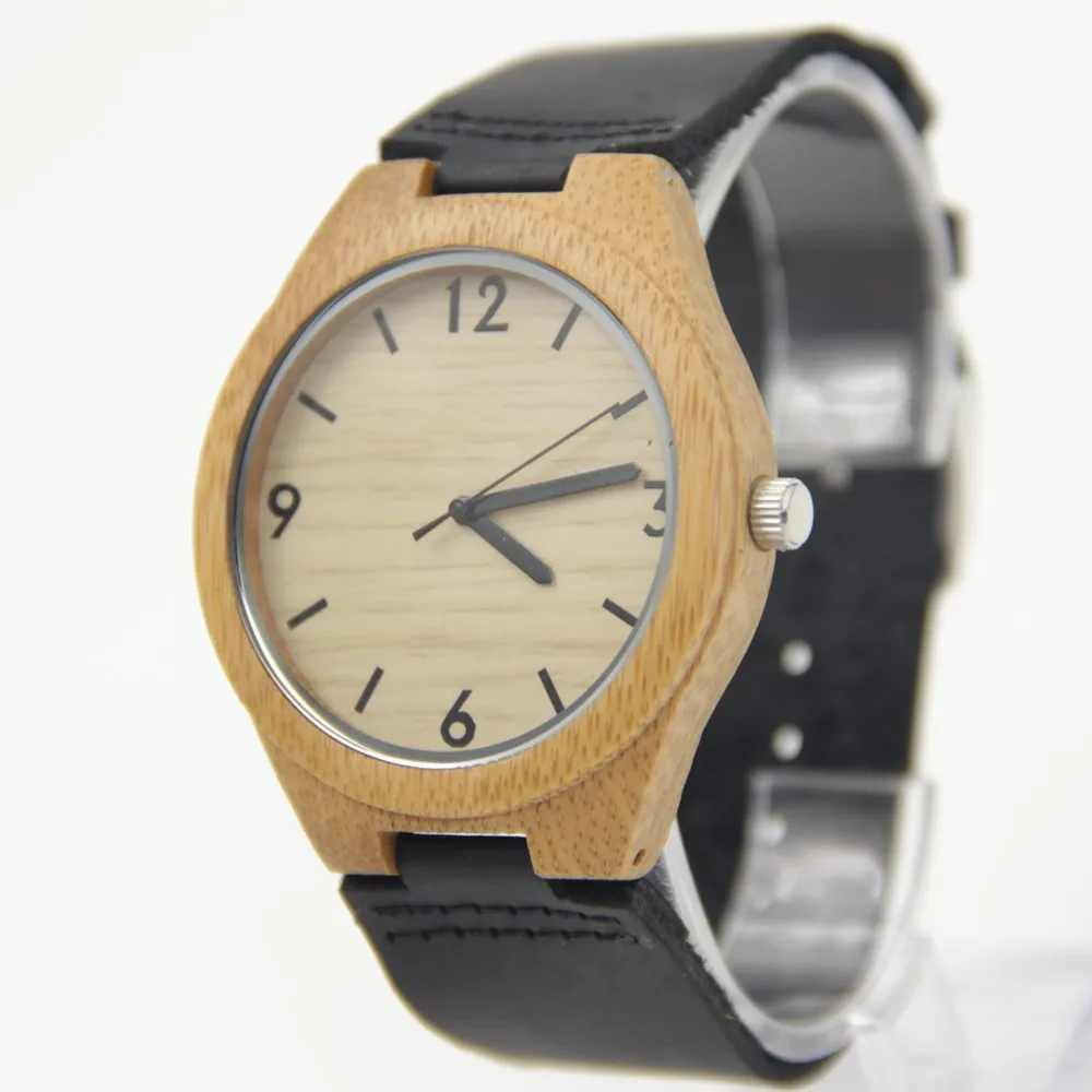 New Arrival Hot Japan Movement Quartz Wooden Watch Creative Gift Fashion Bamboo Watch With Genuine  Leather Band Casual  For Men