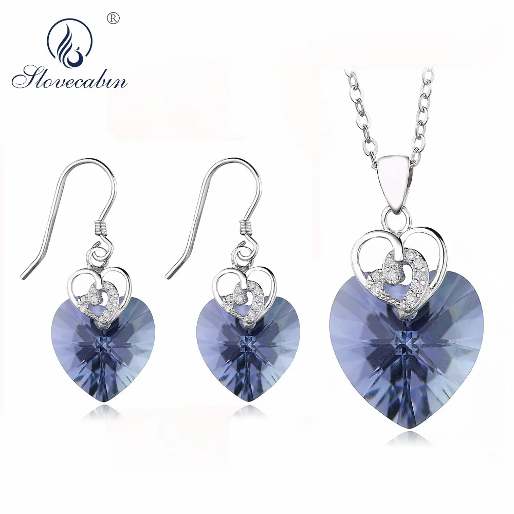 

Slovecabin 925 Sterling Silver Women Accessories African Jewelry Necklace Earring Dubai Grey Blue color Luxury Jewelry Sets