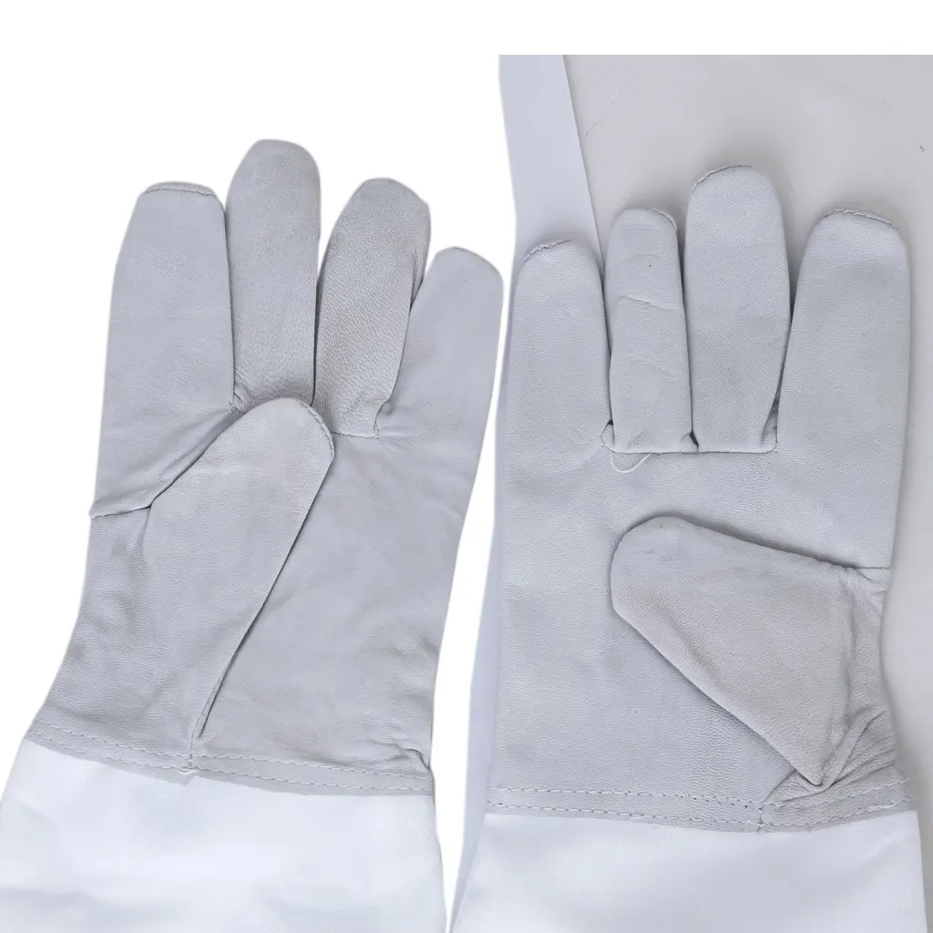 1 Pair Beekeeping Protective Gloves with Vented Long Sleeves-Grey and White LW