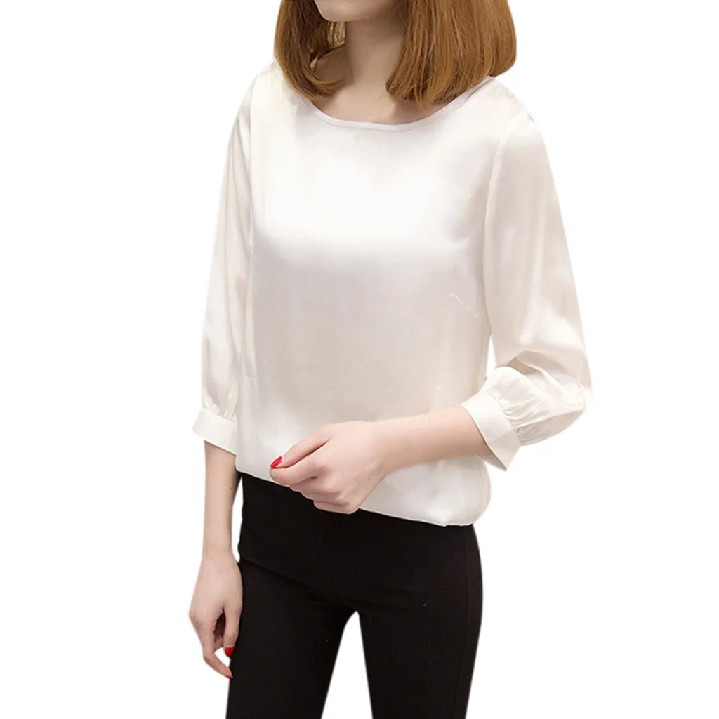 Women Blouse 2019 Women Brief Office Work Wear O Neck Shirts Three Quarter Sleeve Casual Tops