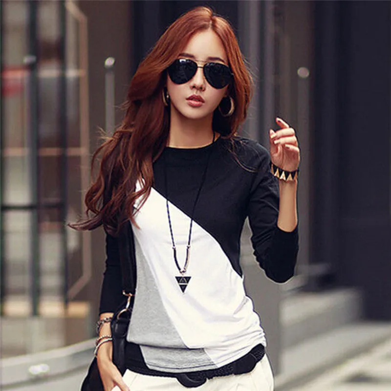 

Basic Style Women T Shirt Long Sleeve Clothes Ropa Tee Shirt Femme Poleras Camisetas Mujer Black/Brown Ladies Casual Top Tee