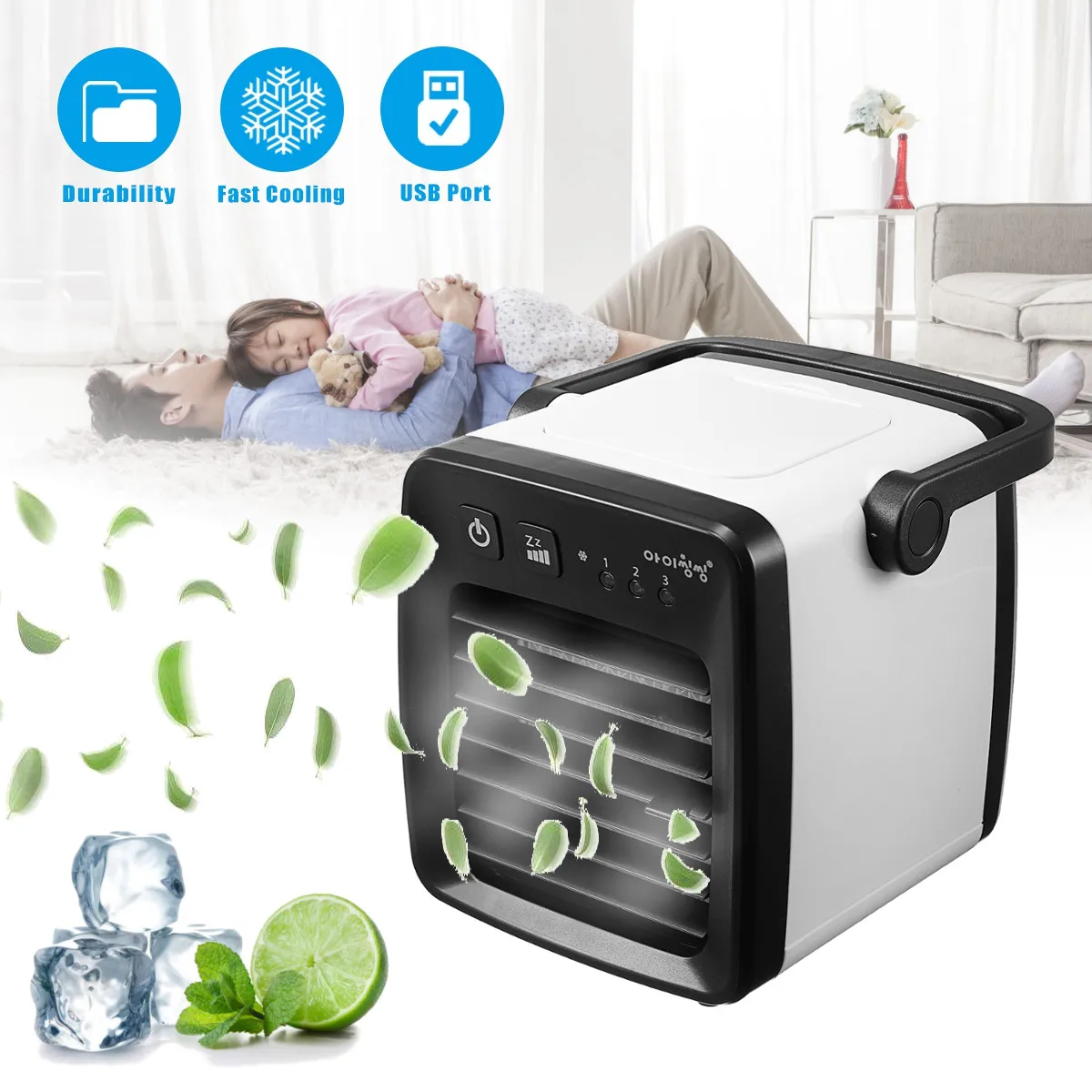 Universal 3 speed Air Conditioner Cooler Humidifier Purifier USB Fan Portable Home Car Flow