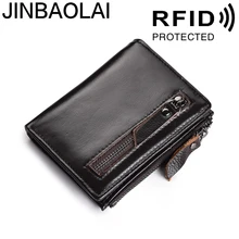 Men wallets Genuine Leather Wallet with Coin Pocket Zipper Purses Slim Card Holder RFID Wallet Short Bifold Women Wallet european american hot rock band music wallets heavy metal band metallica wallet bifold card holder leather fans men women wallet