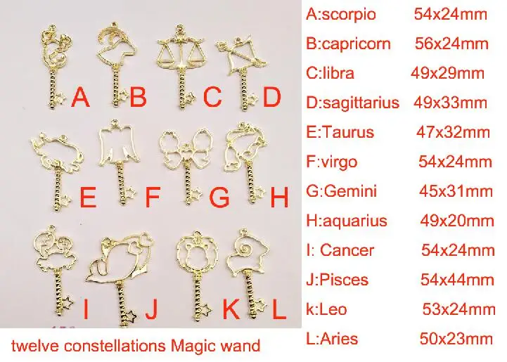 

XCDIY 2pcs/set Zodiac Magic wand Key Design Open Bezel Metal Frame Pendant Gold Charm Bezel Setting For UV Resin Jewelry Charm