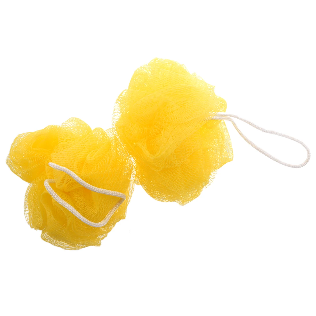2 Pcs Yellow Foam Bubble Puff Shower Pouf Soft Nylon Mesh Net Bath Ball