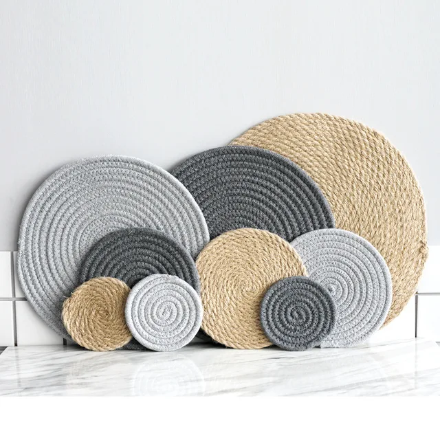 Placemat Pad Coasters Kitchen Table Mats Cotton Linen Knitting Bowl Placemat Pad Coasters Kitchen Table Mats Cotton Linen Knitting Bowl Padding Mat Insulation Round