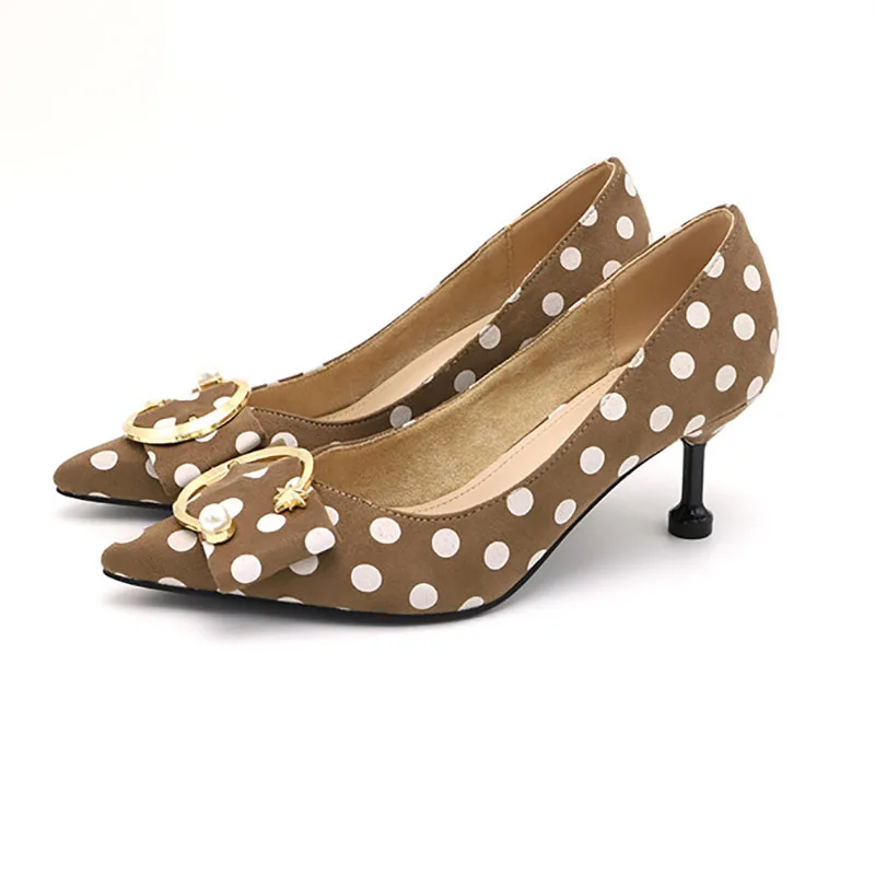 

High-heeled shoes Kitten heels 2019 new dot high heels Korean pointed buckle shoes shallow single shoes women zapatos de mujer