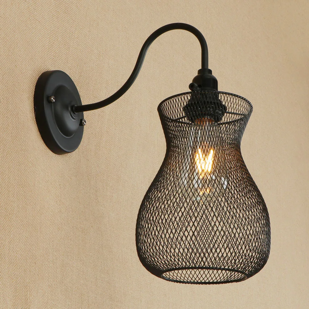 Vintage Iron net Wall Lamp Modern Black metal cage Wall ...