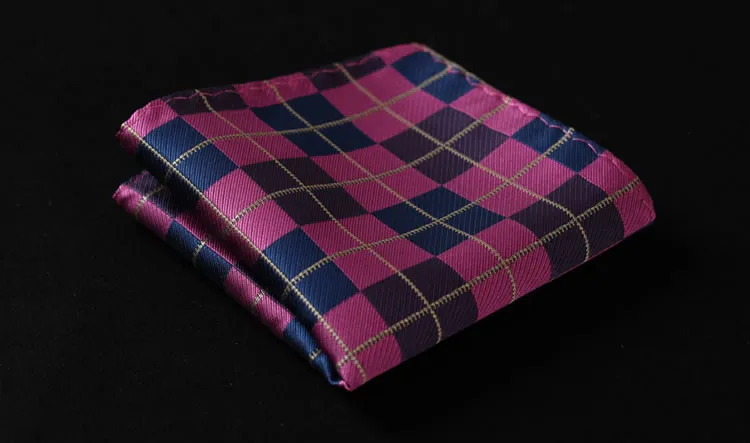 BC4008V Navy Blue Pink Check Silk Men Woven Self Bow Tie Pocket Square Set