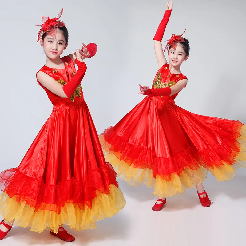 Фламенго испанский танцевальный костюм для девочек фламенко платье Бальные платья для танцев для детей испанская одежда этап танцевальная одежда DN3034