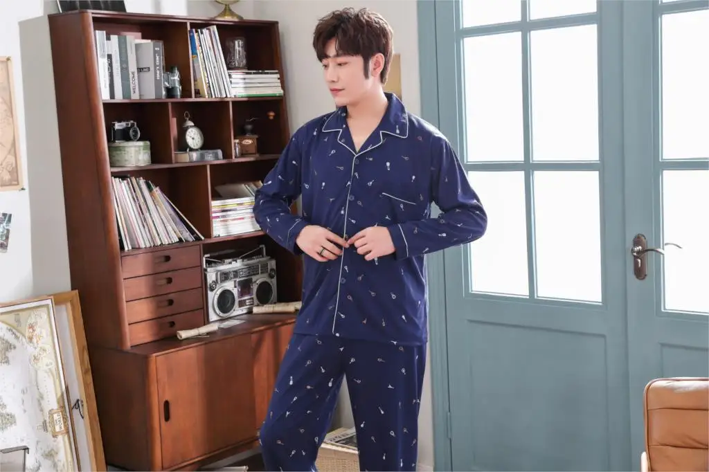 Yuzhenli новый для мужчин пижамы Весна с длинным рукавом хлопок пижамы мужской печати для отдыха пижамные комплекты плюс размеры ночное 3XL
