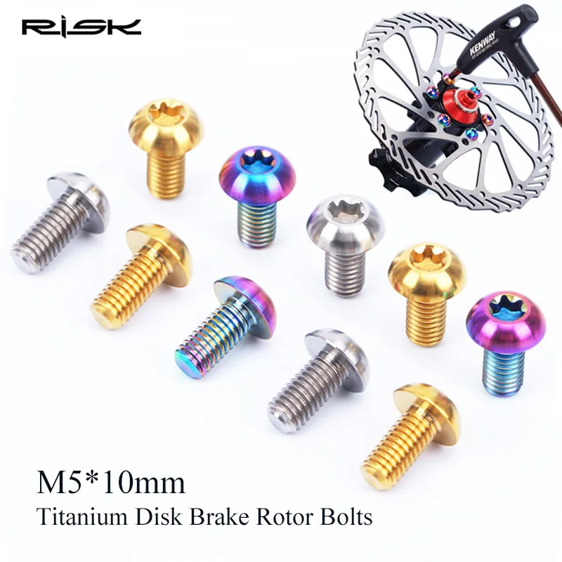 

RISK 12pcs M5*10mm Titanium Bolts for Bicycle Disk Brake Rotor T25 Torx Titanium Alloy Cycling MTB Bike Brake Rotor Screw M5x10