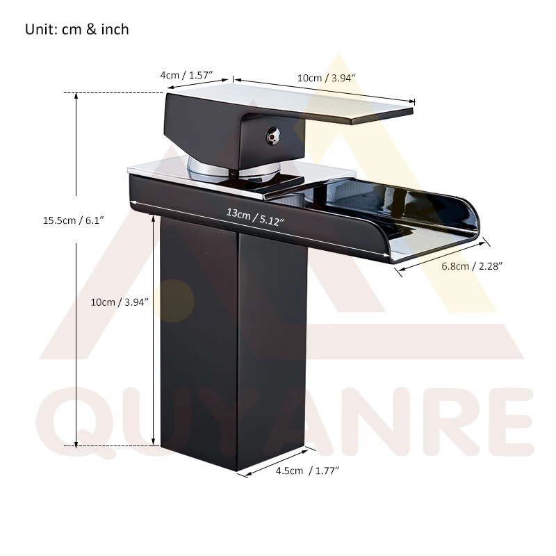 Quyanre матовый черный хром водопад смеситель для ванной комнаты смеситель для раковины кран с одной ручкой Смеситель кран туалет смеситель кран