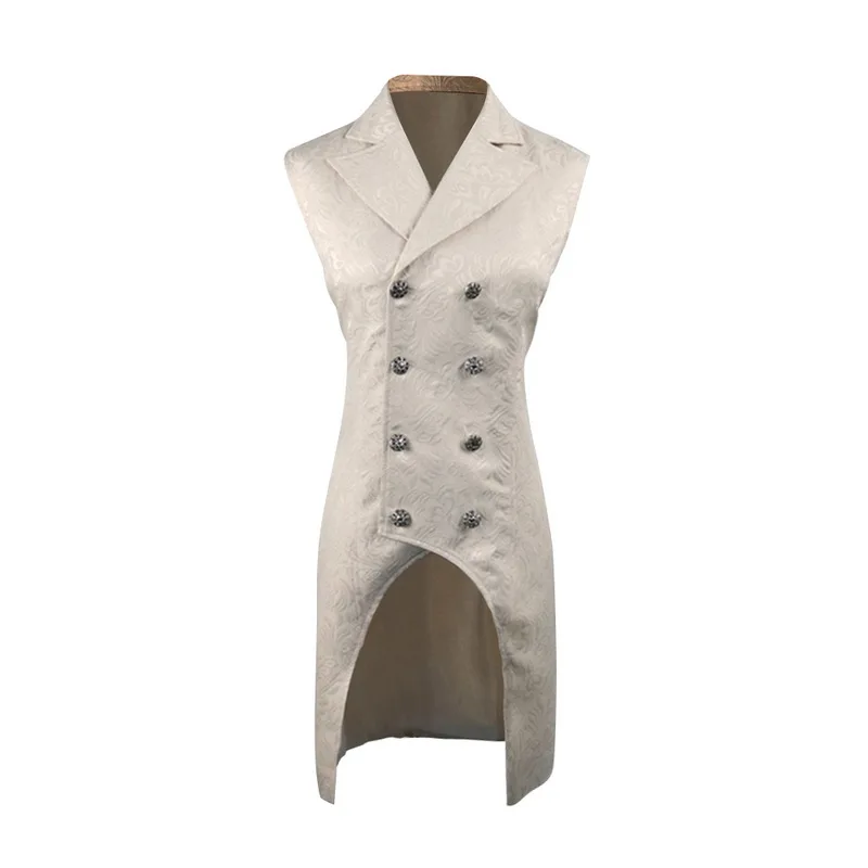 

MJARTORIA Floral Print Male Suit Jacket Sleeveless Long Veste Costume X-Long Vintage Slim Jackets For Men Solid Double Tailcoat