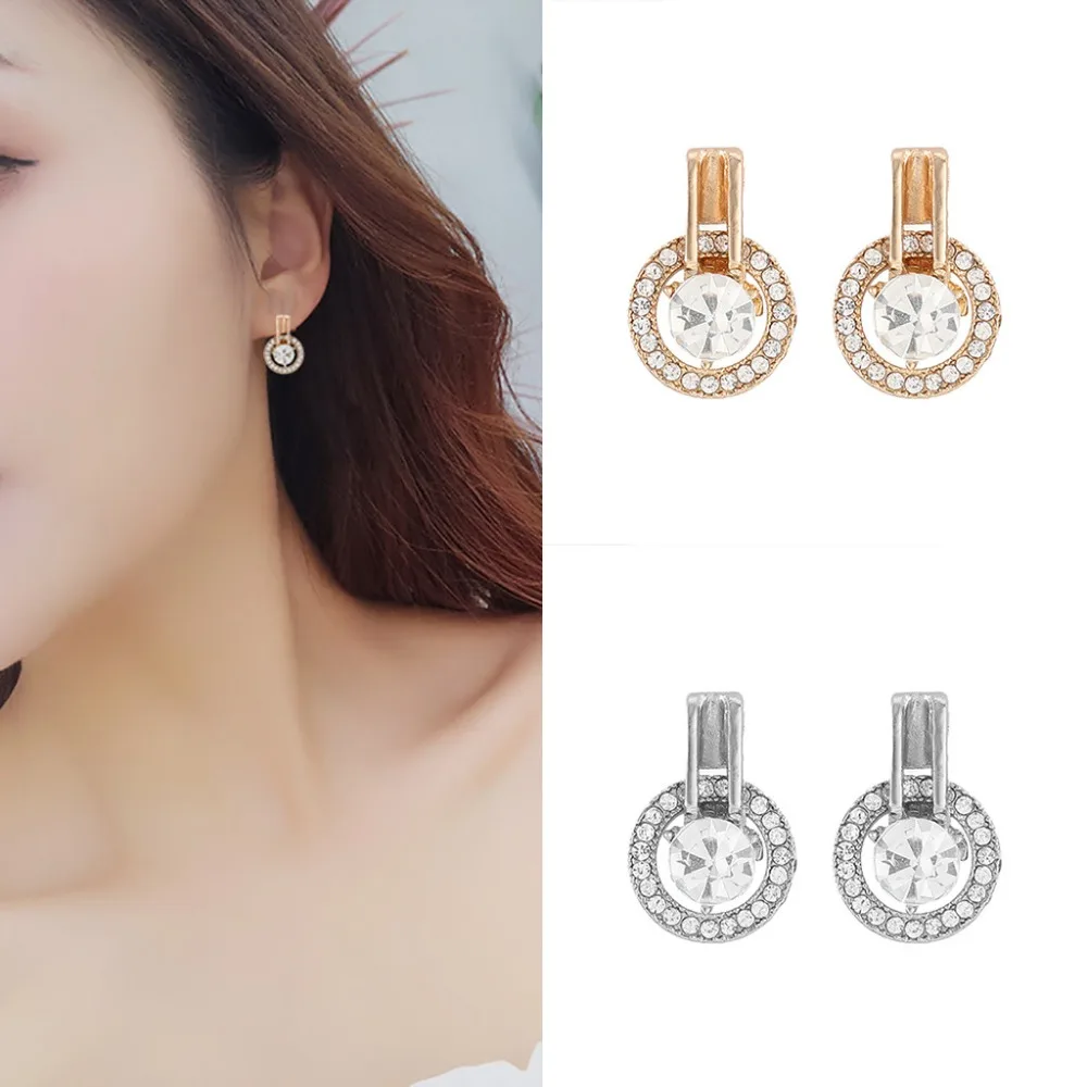 New Fashion Women Ladies Rhinestone Stud Earrings Circle Zircon Simple Fashion Exquisite Joker Stud Earrings #E12 (8)
