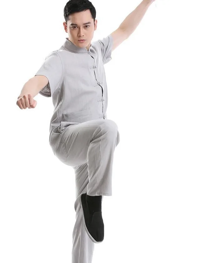 Горячая Летняя распродажа человек хлопковое льняное с короткими рукавами одежда Tang Винтаж в китайском стиле однотонное Цвет Кунг-Фу рубашка топ XXL 3XL Размеры
