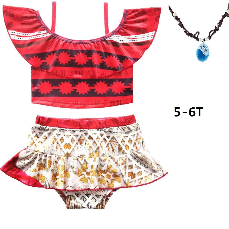 PaMaBa/летний купальный костюм из двух предметов для маленьких девочек, купальный костюм для малышей, одежда для купания для младенцев, детская пляжная одежда - Цвет: 5-6T with Necklace