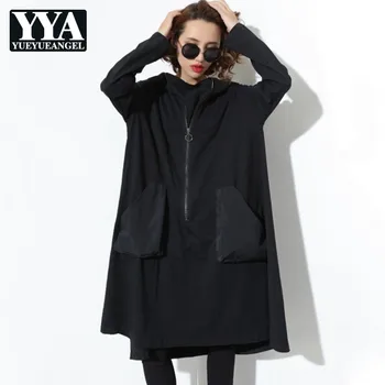 

Autumn Street Dance Costume New Design Long Woman Man Coat Hip Hop Windbreaker For Big Women Black Loose Trench Coat Female Hot