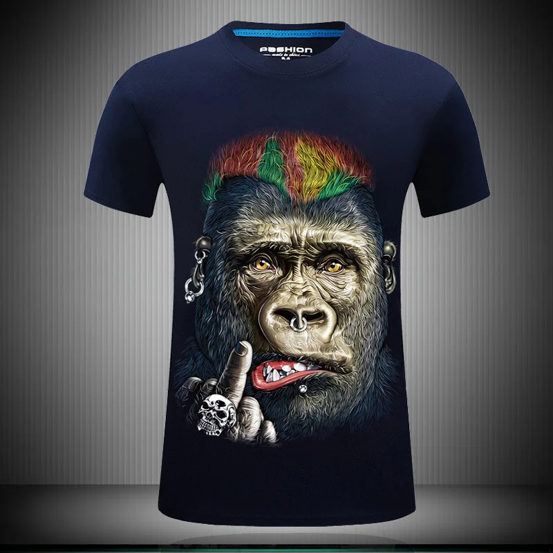 5XL 6XL Мужская 3D футболка эрект средний палец цветные волосы орангутанг Стерео рок