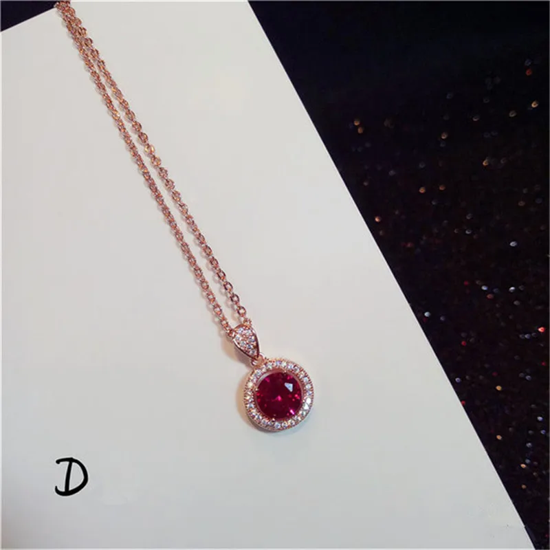 Vintage Necklace Pendants For Women S925 Sterling Silver Ruby Gems Fine Jewelry Clavicle Chain Rose Red Color Colar Bijouterie