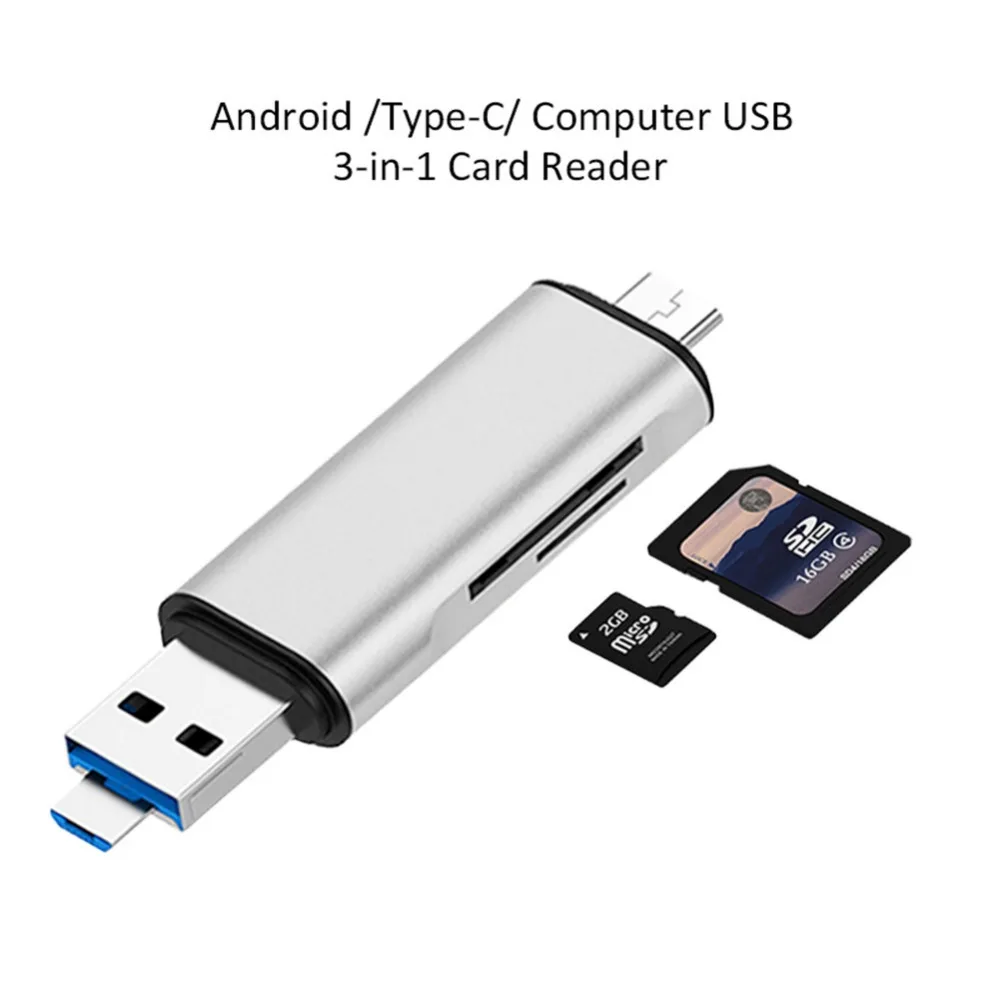 Многофункциональный картридер Тип-C SD/Micro SD Card Reader Тип c хаб High- скорость передачи двусторонний дизайн