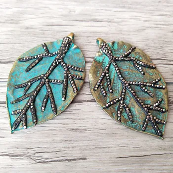 

5Pcs Metal brass Leaf shape Charm Pendant Paved Crystal Rhinestone,DIY Jewelry Necklace Finding PD779