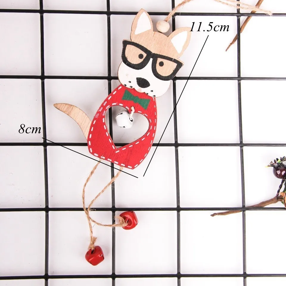 1 шт., милые деревянные рождественские украшения с собачкой, подвески, поделки из дерева, висячие украшения на рождественскую елку, детский подарок, украшение для рождественской вечеринки - Цвет: Red glasses dog