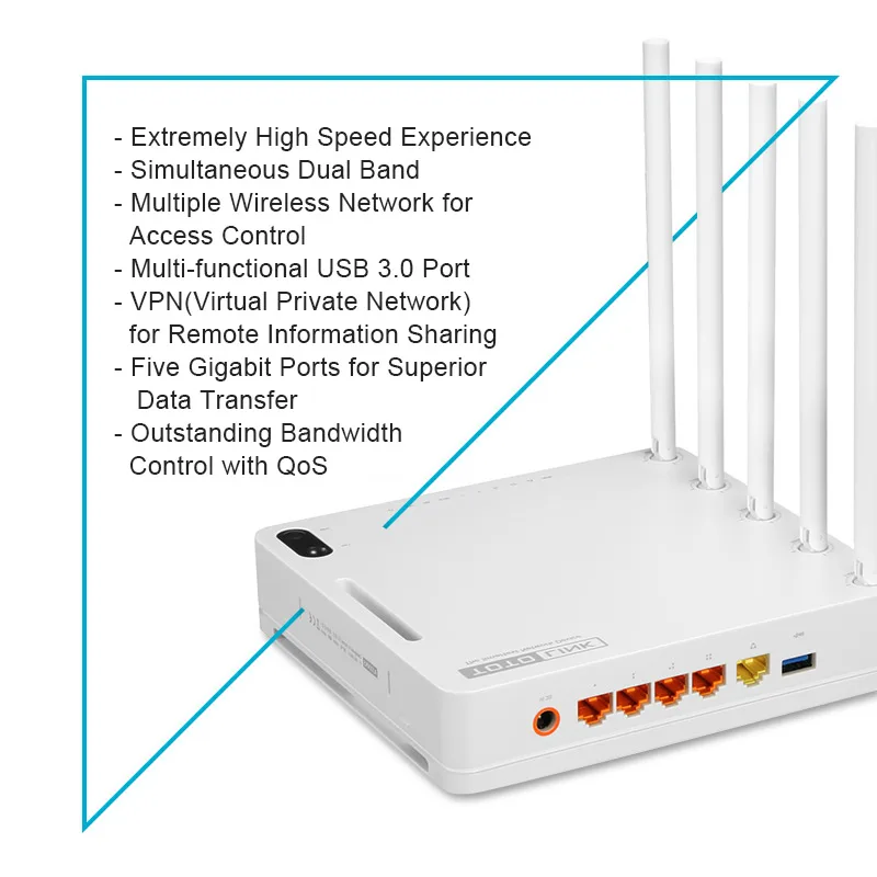 Wi Fi маршрутизатор 2.4 ГГц 5 1600 Мбит Gigabit Dual Band TOTOLINK A5004NS 11AC Беспроводной