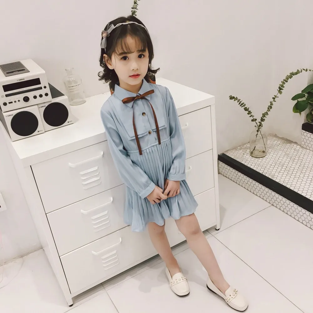 

Kids Dresses For Girls Draped Solid Bowknot Dress Slim Clothes Party Casaul Outfits Dress Girl Robe Princesse Enfant Fille