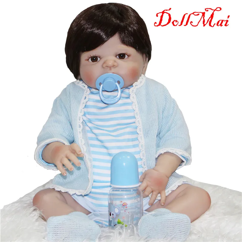 

DollMai 22 inch Full body silicone vinyl reborn baby doll toys bebe boy reborn bonecas with pacifier bottle kids gift dolls