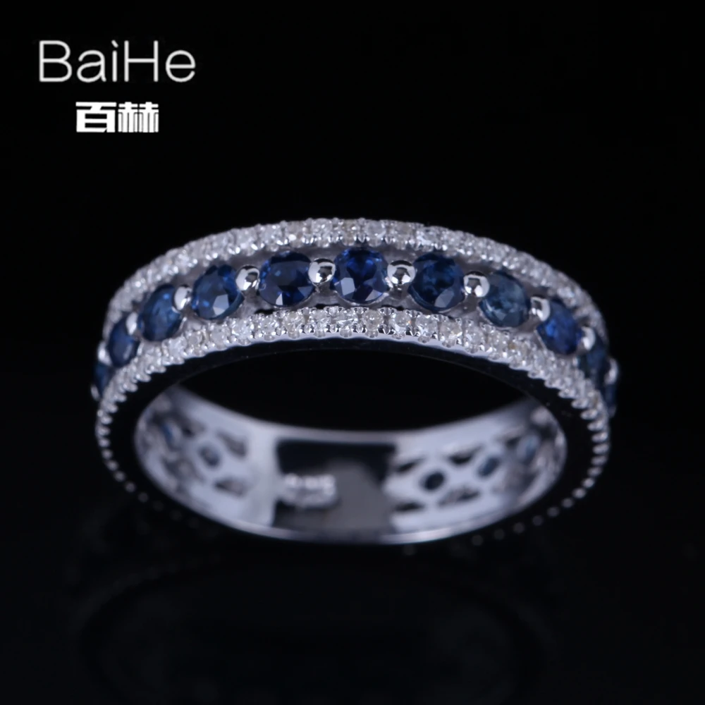 BAIHE Solid 14 K белое золото(AU585) 1.7CT сертифицированные H/SI натуральные бриллианты сапфиры свадебные женские модные ювелирные изделия кольцо