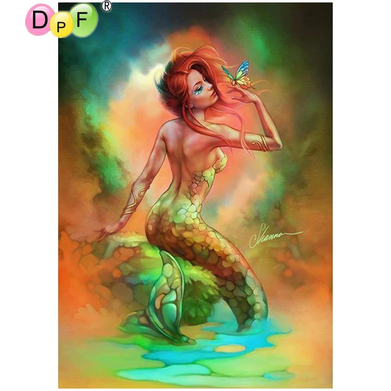 

DPF diamond embroidery Mermaid and butterfly diamond painting cross stitch needlework diamond mosaic kit full square home decor
