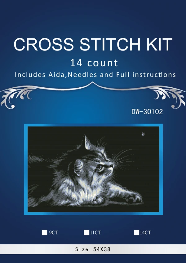 

oneroom Black cat cross stitch package animal 14ct black cloth cotton thread embroidery DIY handmade needlework