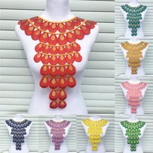 Diamantes de imitación para cuello de encaje para escote, apliques de hierro para bordado, accesorios de tela con pegamento, 1 ud.