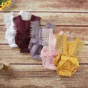 

2019 New Infant Newborn Baby Girls Clothing Lace Ruffles Rompers Jumpsuit Cute Bow Sunsuit Summer Baby Girls Costume