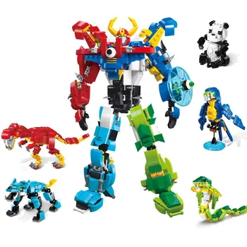 

5 In 1 Dinosaur Rangers Megazord Robot Dinosaurs Building Blocks Assembly Deformation Toys Transformation Figure
