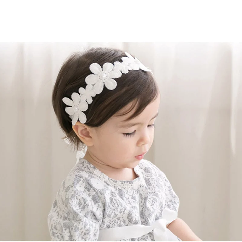 3White Petals Baby Girl Headband Toddler Babies Hair Band Elastic Accessories Sweet Princess Headwear for Dress Up Head Wrap