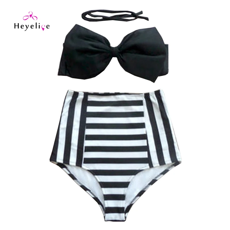 Женский купальник в стиле ретро с высокой талией и бантом | Женская одежда