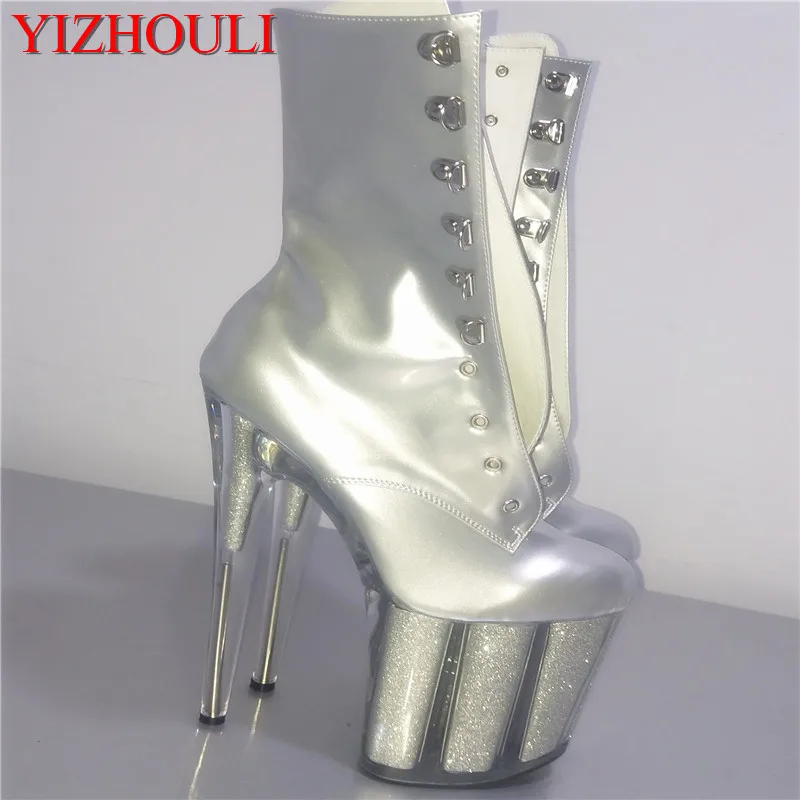 

Silvery eye silver glitter 20cm high heels, low boot, model runway show, dancing shoes