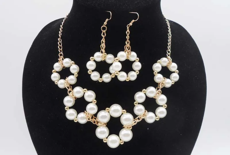 2016 New Imitation Pearl Jewelry Necklace Sets Multilayer Simulated-pearl Necklace/Earrings Gold-plated Jewelry Sets