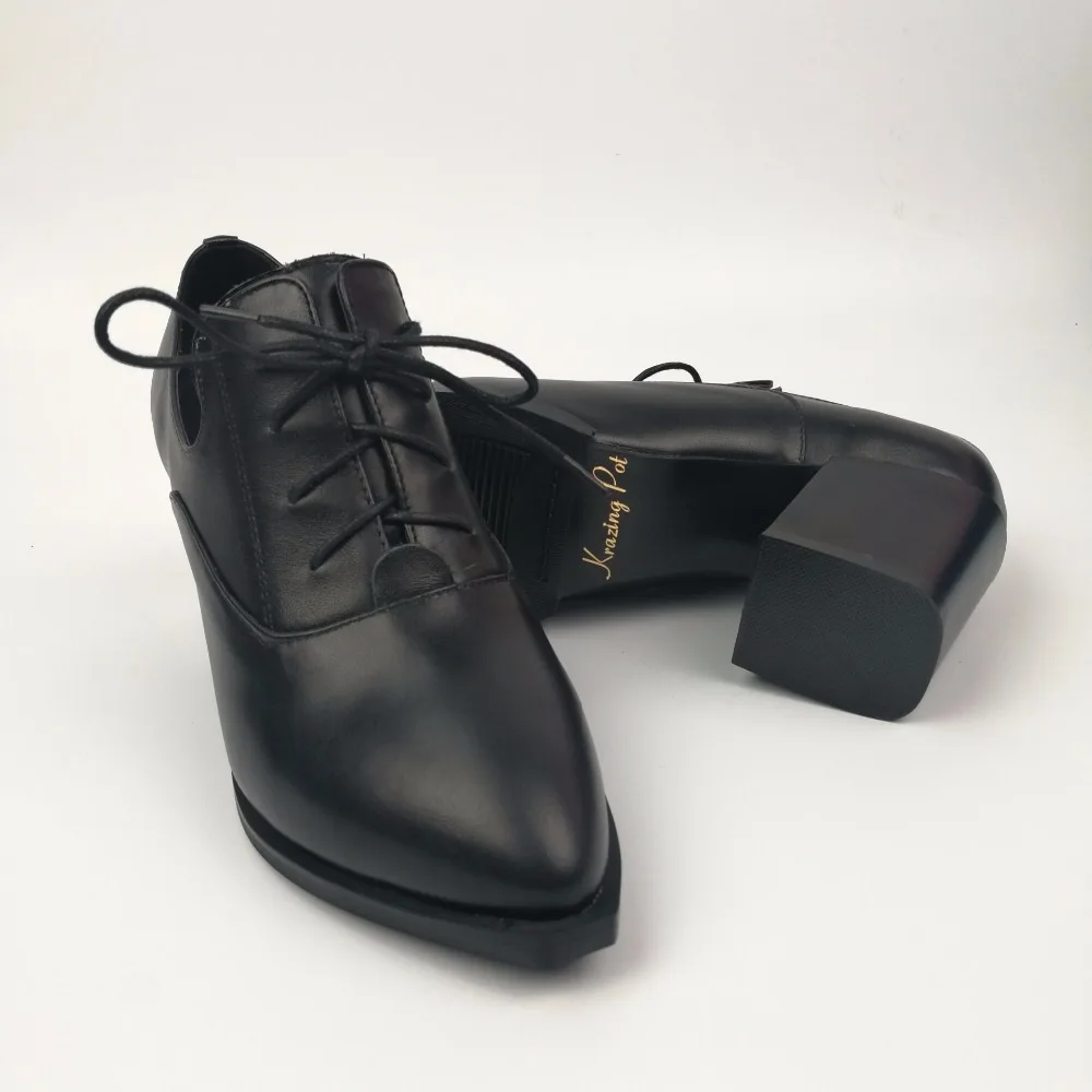 Модная Уличная обувь из натуральной кожи на шнуровке; классические женские туфли-лодочки с острым носком на высоком каблуке в британском стиле для офиса; L97
