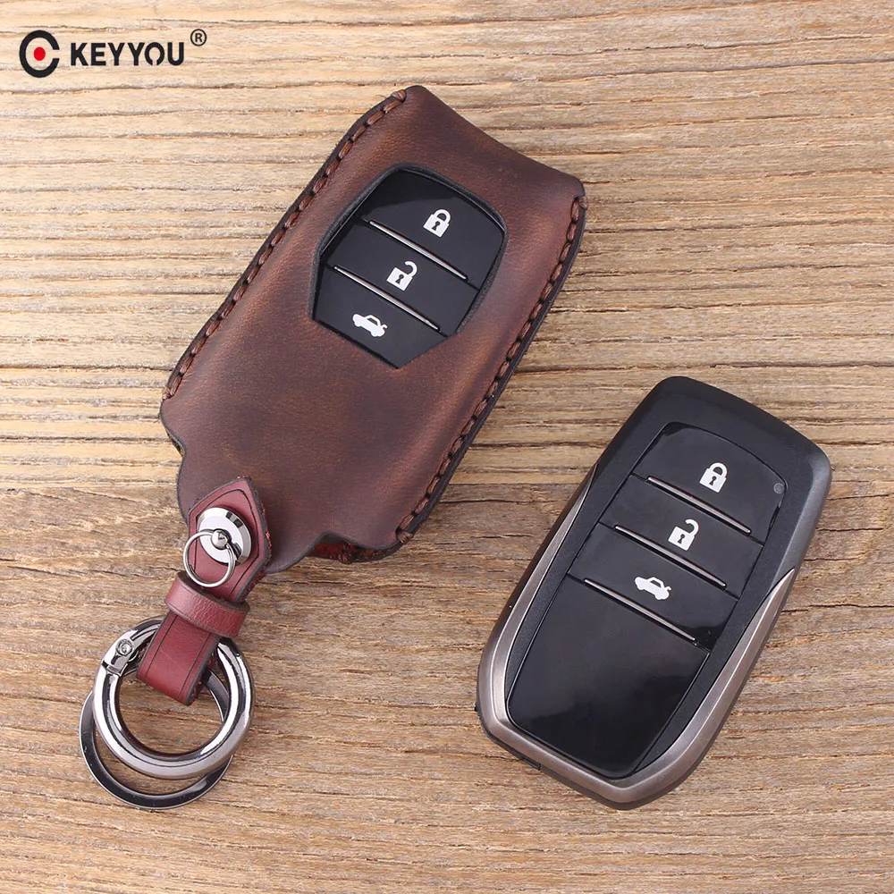 

KEYYOU Genuine Leather Keychain Key Case Cover For Toyota Camry RAV4 Crown Highlander Corolla Auto Car Key Cover Key Wallet Bag